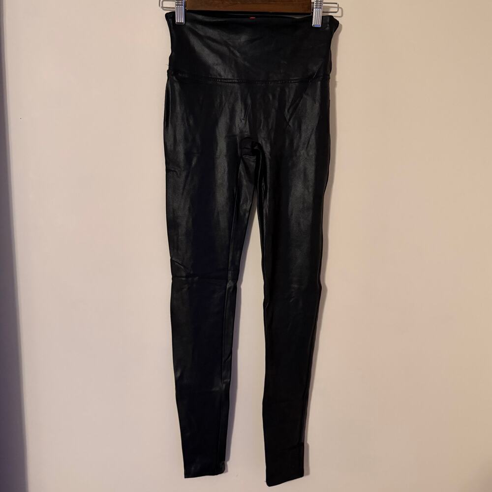 Spanx Womens Faux Stretch Leather Leggings Black Size Medium